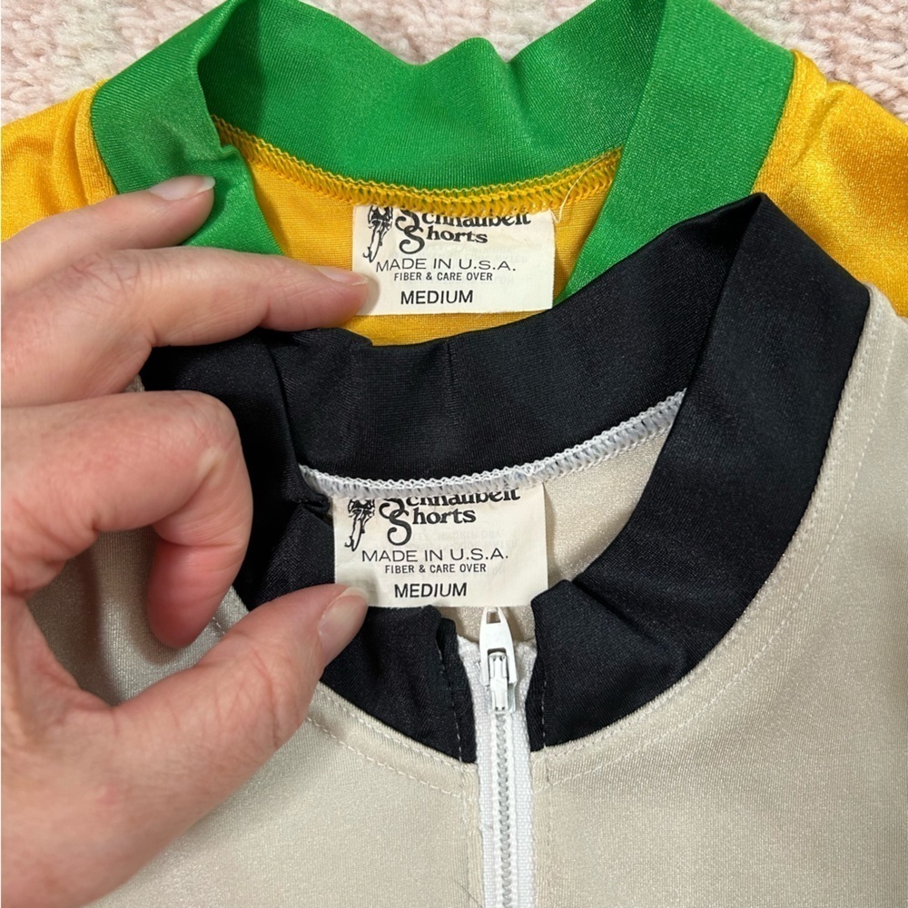 2 Vintage Schnaubelt Shorts Cycling Jerseys 1/4 Zip Yellow Green Tan Red Black M - Picture 4 of 14